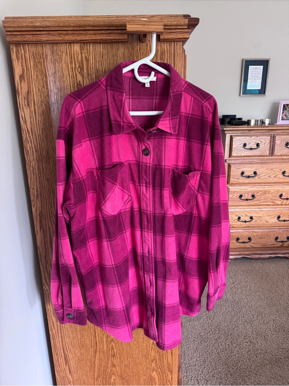 Maurices Fuchsia Plaid Button-Down Shacket